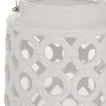 Contemporary White Ceramic Candle Lantern 98339