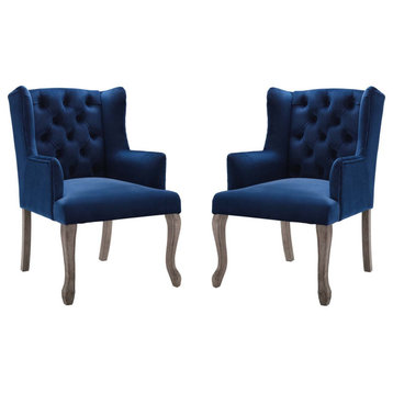 Side Dining Chair, Set of 2, Velvet, Blue Navy, Modern, Cafe Bistro Restaurant