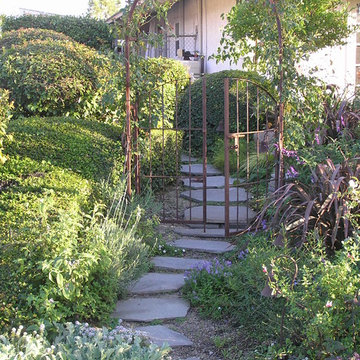 French Patio & Slate Stepping Stones and Garden Walk With Trellis