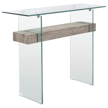 Stunning Console Table, Glass Construction With Unique MDF Accent, Grey Oak