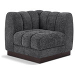 Meridian Furniture - Quinn Chenille Upholstered Corner Chair, Grey - The Quinn Corner Chair is a stunning piece crafted in a rich and luxurious grey chenille fabric. Its awe-inspiring design and exceptional quality make it a perfect addition to any space, whether it's a living room, bedroom, or office. The chair's plush cushioning and sturdy frame provide both comfort and durability, ensuring that it will be a favorite for years to come. Whether you're looking for a statement piece or simply a comfortable seating option, the Quinn corner chair is an excellent choice.