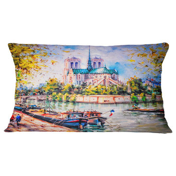 Notre Dame Paris Landscape Printed Throw Pillow, 12"x20"