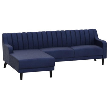 Mid Century Sectional Sofa, Elegant Design With Channel Tufted Back, Dark Blue