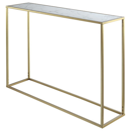 Convenience Concepts Gold Coast Faux Marble Top Console Table in Gold Metal