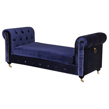 American Home Classic Claire 15" Velvet and Solid Wood Bench in Gold and Navy