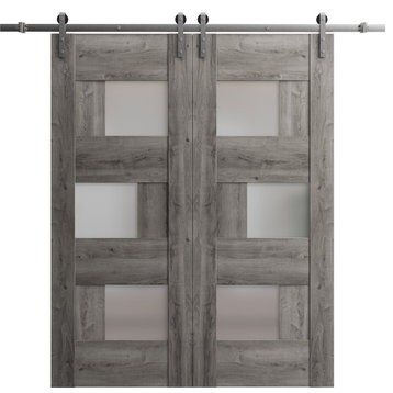 Double Barn Door 84 x 84, 6933 Nebraska Grey & Frosted Glass, 14ft