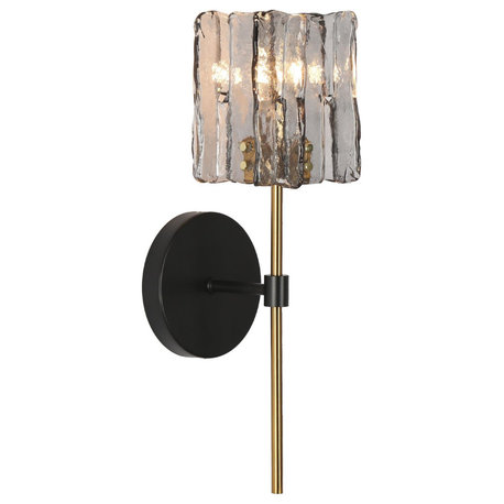 LNC Tucana Polished Gold and Matte Black Modern Wall Sconce, Textured Glass, 1 Light