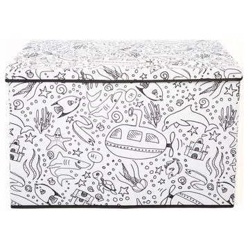 Kid's Coloring Medium Lidded Trunk with Removable Divider, Under Sea Print