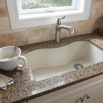 Quartz Classic Single Bowl Undermount Sink, Bisque