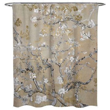 Oliver Gal "Van Gogh in Gold Blossoms Inspiration" 71x74 Shower Curtain
