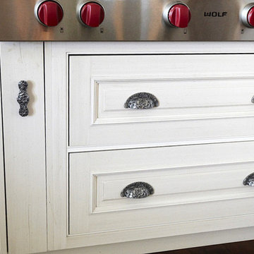 Large Kitchen Drawers with Florid Leaves Bin Pulls
