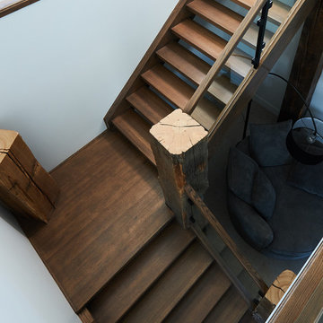 Rustic Modern Staircase with Reclaimed Timbers