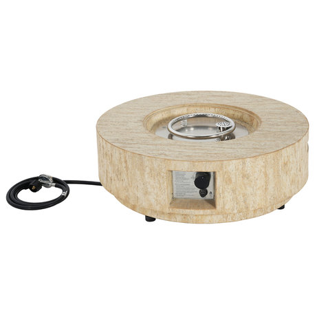 GDF Studio Quinn Outdoor 40,000 BTU MGO Propane Fire Pit Table With Lid, Beige