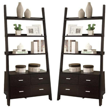 Home Square 4 Shelf Ladder Wood Bookcase Set in Cappuccino (Set of 2)