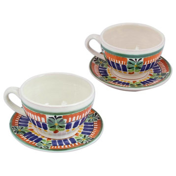 Novica Special Treat Ceramic Teacups and Saucers, Set of 2