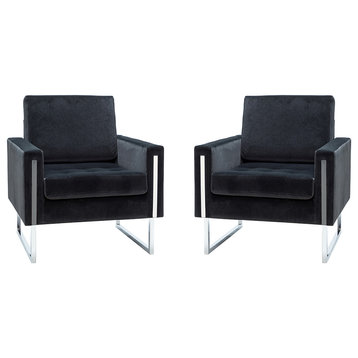 Contemporary Style Club Chair, Set of 2, Black