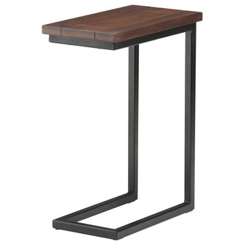 Wood And Metal 18 Inch Wide C Side Table In Dark Cognac Brown, Fully Assembled