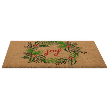 Natural Coir "Joy" Wreath Christmas Doormat 18"x30"
