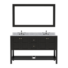 Winterfell 60" Double Vanity, Espresso, With Mirror, Square Sinks, Polished Chro