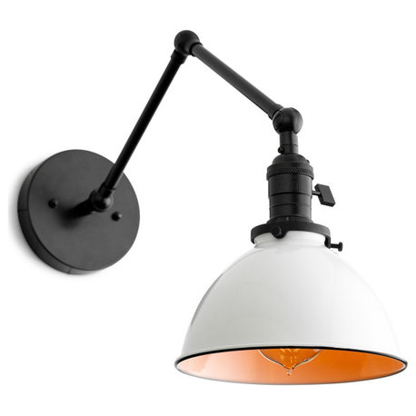 Articulating Industrial Wall Sconce Light, White Metal Shade