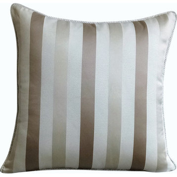 Accent Pillow Covers Beige 20"x20" Jacquard Silk, Striped With Beige