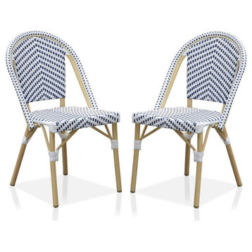 Furniture of America Devey Aluminum Patio Chairs in Navy and White (Set of 2)