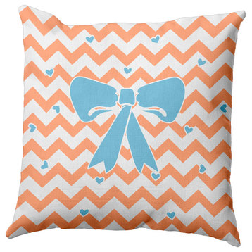 Chevron Bow Decorative Indoor/Outdoor Pillow, Orange, 20"x20"