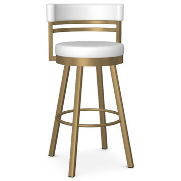 Round Swivel Counter Bar Stool - Canadian Made, Sun Gold Frame - Blizzard White