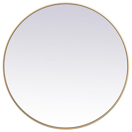 Elegant Decor Eternity 39" Round Mid Century Metal Frame Mirror in Brass