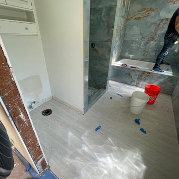 Bathroom Remodel; Huge Blue Tiles; Luxury shower and tub