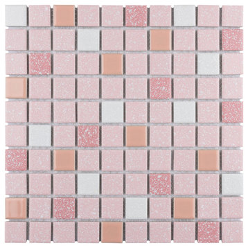 Crystalline Straight Edge Square Pink Porcelain Floor and Wall Tile
