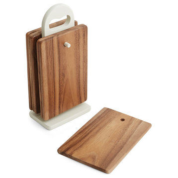 Acacia Rectangular Serving Boards on Stand, Set of 6