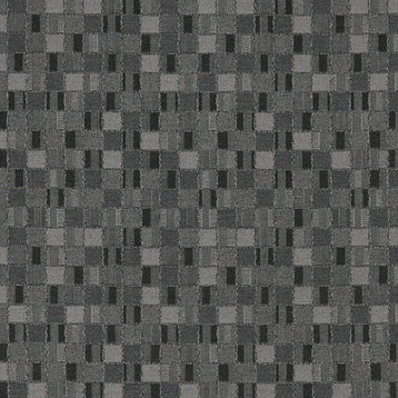 Black And Grey Geometric Boxes Contract Grade Upholstery Fabric By The Yard