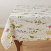Linen Tablecloth With Watercolor Floral Stems, 60"x60", Off-White, Square