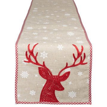 DII Red Reindeer Embroidered Table Runner