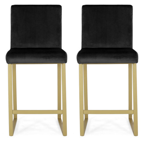 GDF Studio Lexi Modern Glam Velvet Barstools, Set of 2, Black