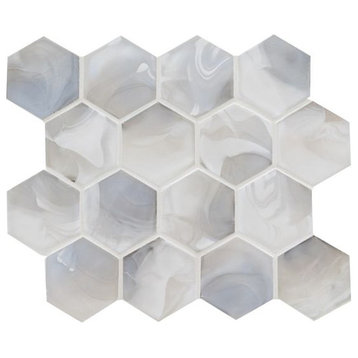 Akoya Pearl 3X3 Hexagon 6mm Porcelain Mosaic, 15 Sheets