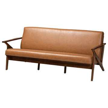 Bianca Mid-Century Modern Sofa, Tan Faux Leather