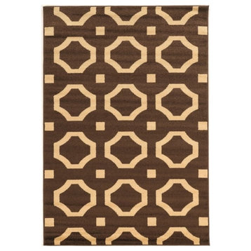 Linon Claremont Octagon Power Loomed Polypropylene 8'x10' Rug in Brown