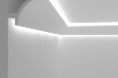 Cornice veletta concava a doppia luce led per illuminazione indiretta soffitto