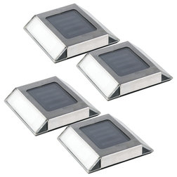 Contemporary Path Lights Stainless Steel Outdoor Solar Pathway Lights, Set of 4