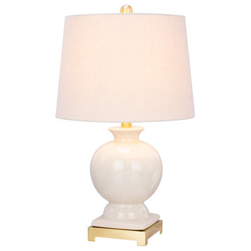 Ceramic Metal Table Lamp, Eggshell With Clear Crackle and Satin Brass