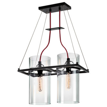 Square Ring 2-Light Linear Pendant With Satin Black Finish and Clear Glass