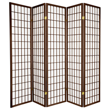 6' Tall Window Pane Shoji Screen, Walnut, 5 Panels