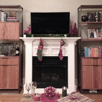 African Mahogany and Steel Liquor/Storage Cabinets