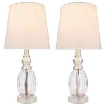 40228-12, Two Pack - 18 1/2" Glass & Metal Table Lamp, Satin Nickel Finish