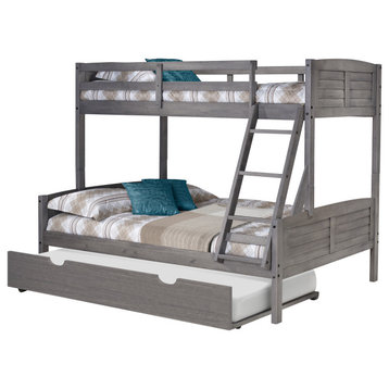 Twin/Full Louver Bunk Bed With Twin Trundle Bed In Antique Grey Finish