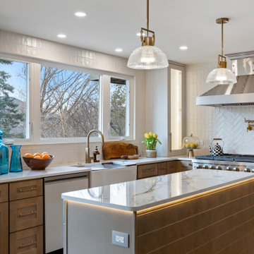 Kitchen featuring custom cabinetry, smart appliances, Fireclay Sink, smart Fauce