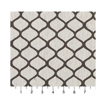 Taupe and Off White Geometric Contemporary Oval Upholstery Fabric By The Yard