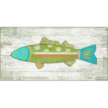 Suzanne Nicoll Funky Fish Green Wood Panel Sign